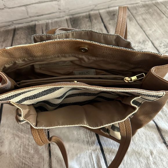 Relic by Fossil Navy and White Fabric Shoulder Bag With Brown Trim, Pre-owned - Picture 5 of 6